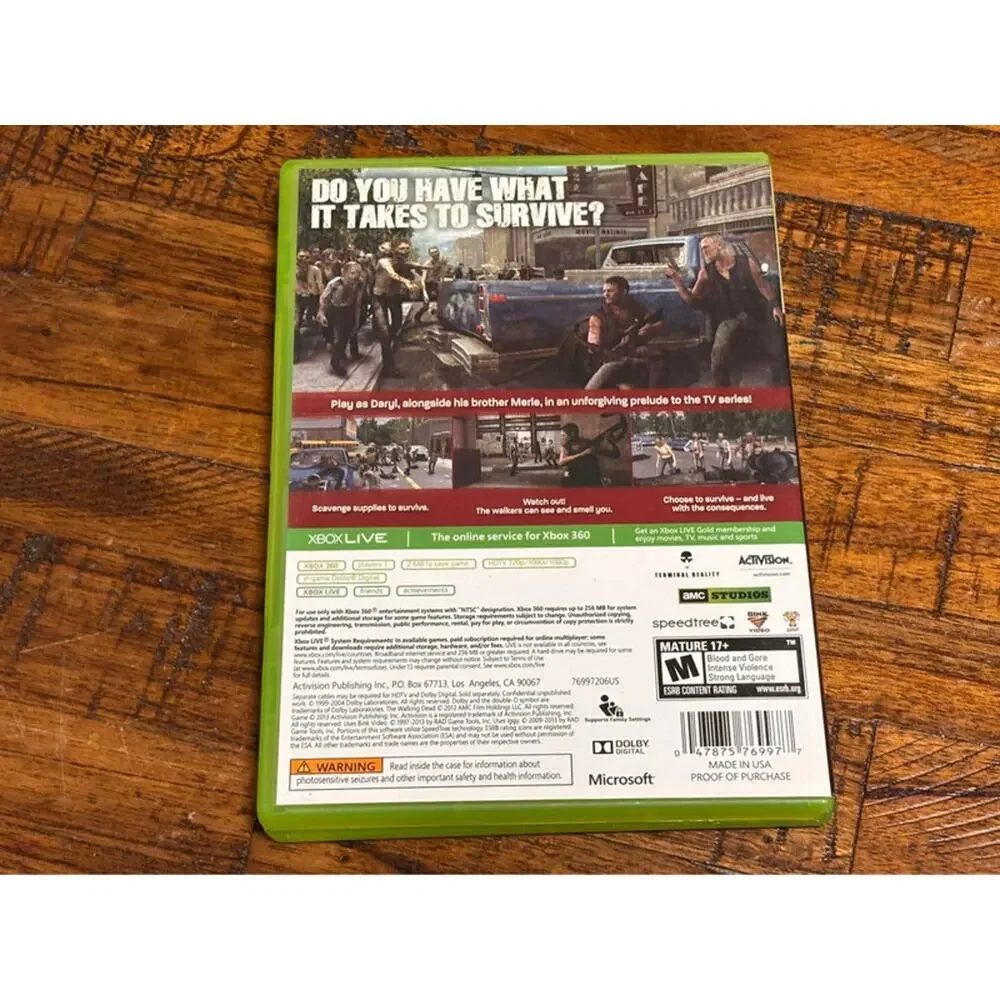 Activision The Walking Dead Survival Instinct Xbox 360 Xbox Live M Case Game